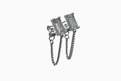 Ameya अमेय | Bergkristall | Ohrstecker mit Kette | Silber | Rhodiniert